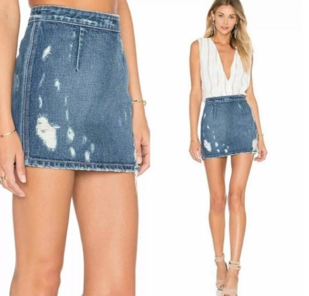 Lovers + Friends Revolve Ryder Distressed Denim Mini Skirt Size 25